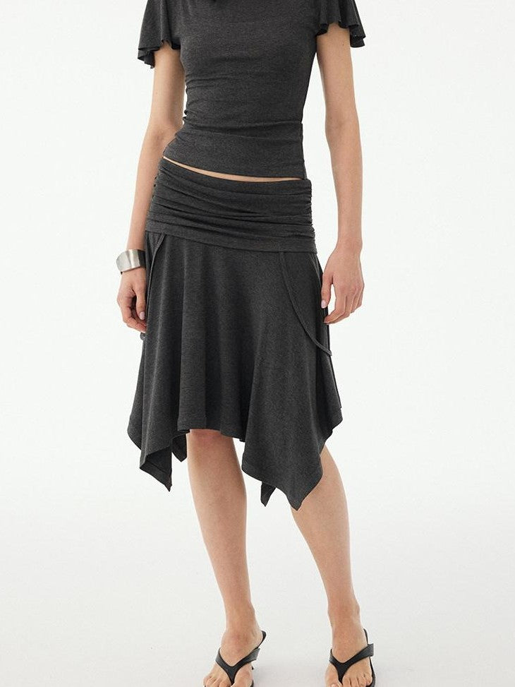 DIDDI MODA Soft Ruched Irregular Hem Low Waist Relaxed Fit Women&