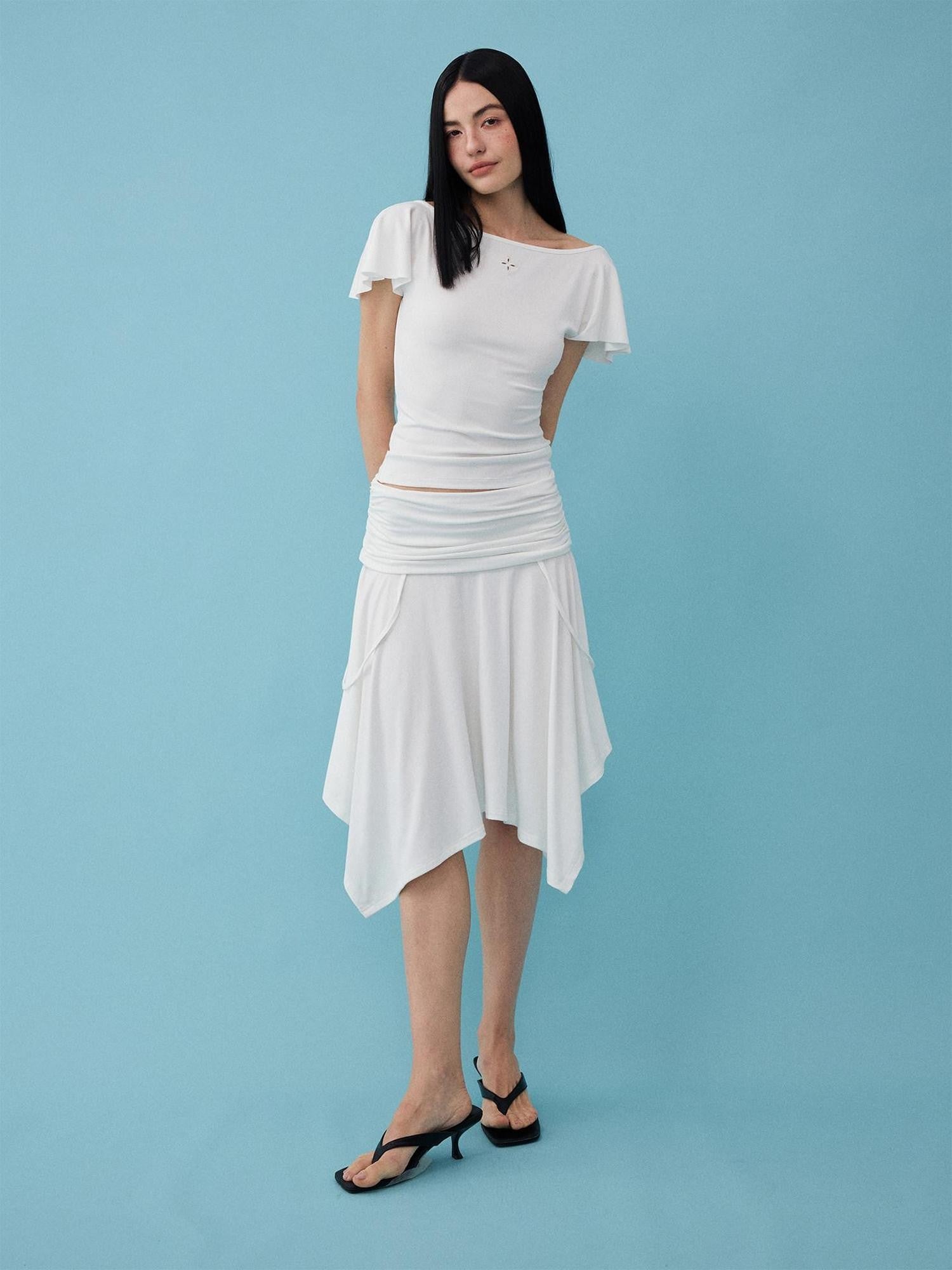 DIDDI MODA Soft Ruched Irregular Hem Low Waist Relaxed Fit Women&