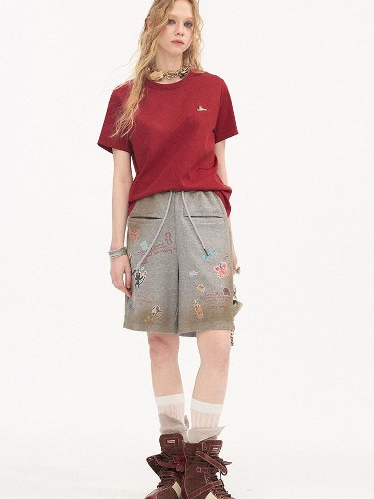 DIDDI MODA Solid Pony Motif Round Neck Loose Women&
