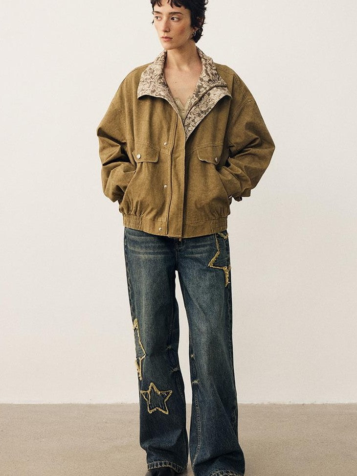 DIDDI MODA Star Patch Embroidered Loose Fit Women&