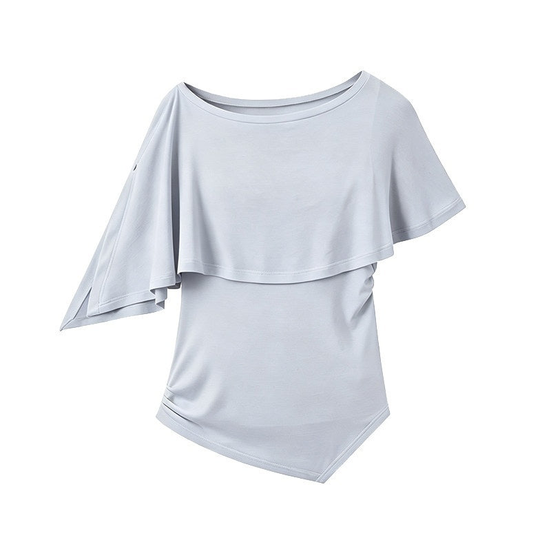 DIDDI_MODA_Striped_Asymmetric_Cape_Slim_Faux_Layer_Batwing_Women&
