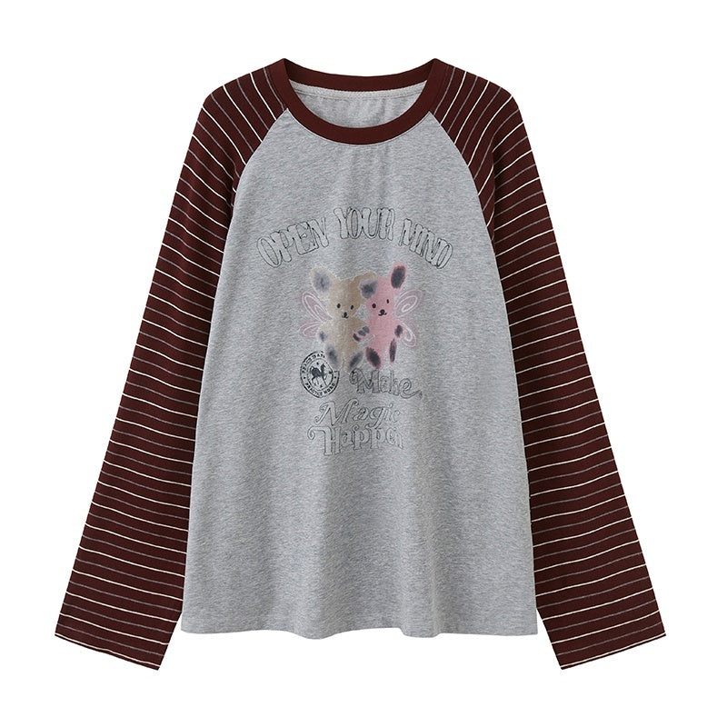 DIDDI_MODA_Striped_Bear_Print_Round_Neck_Women&