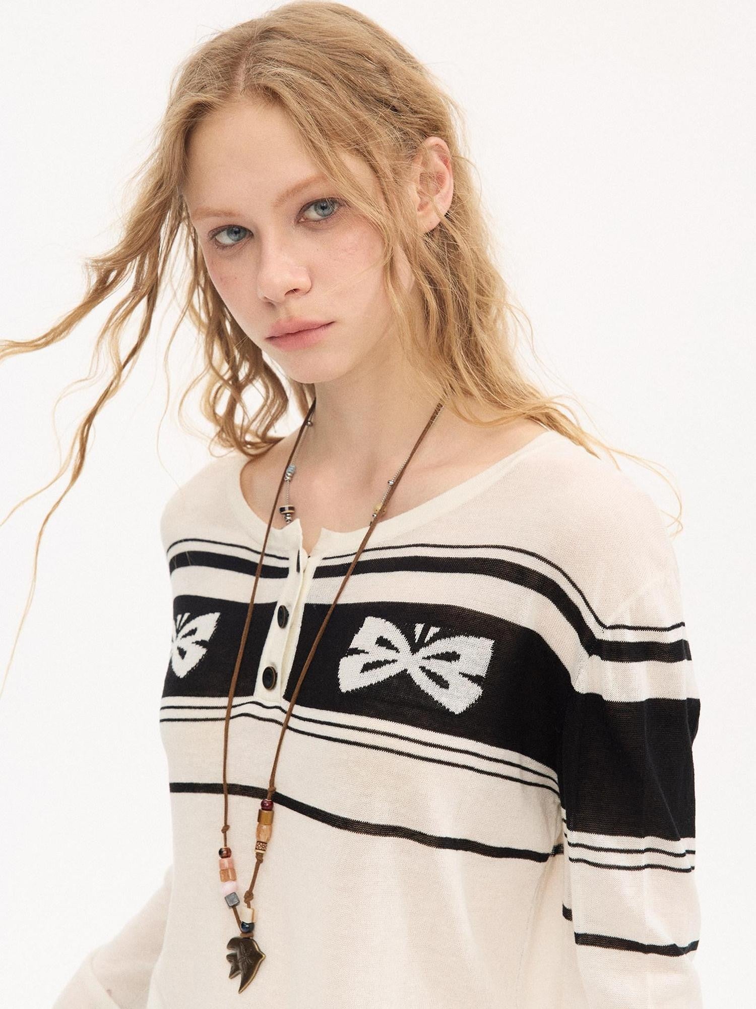DIDDI MODA Striped Butterfly Open Cardigan Women&