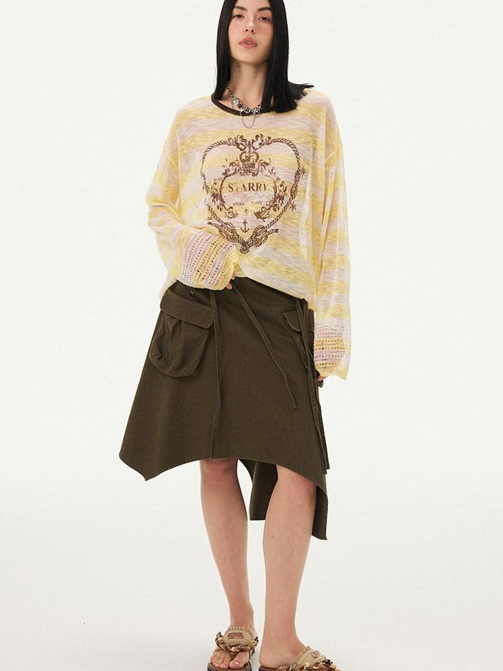 DIDDI MODA Striped Heart Knot Loose Women&