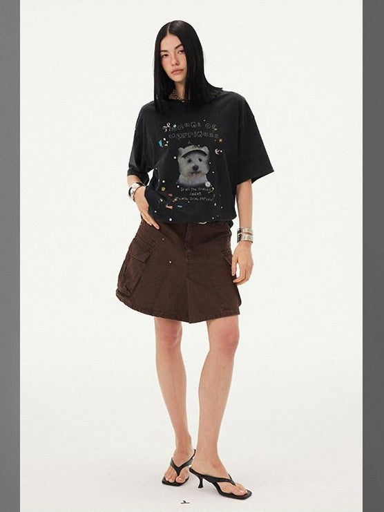DIDDI MODA Striped Rhinestone Cargo Short Sleeve Women&