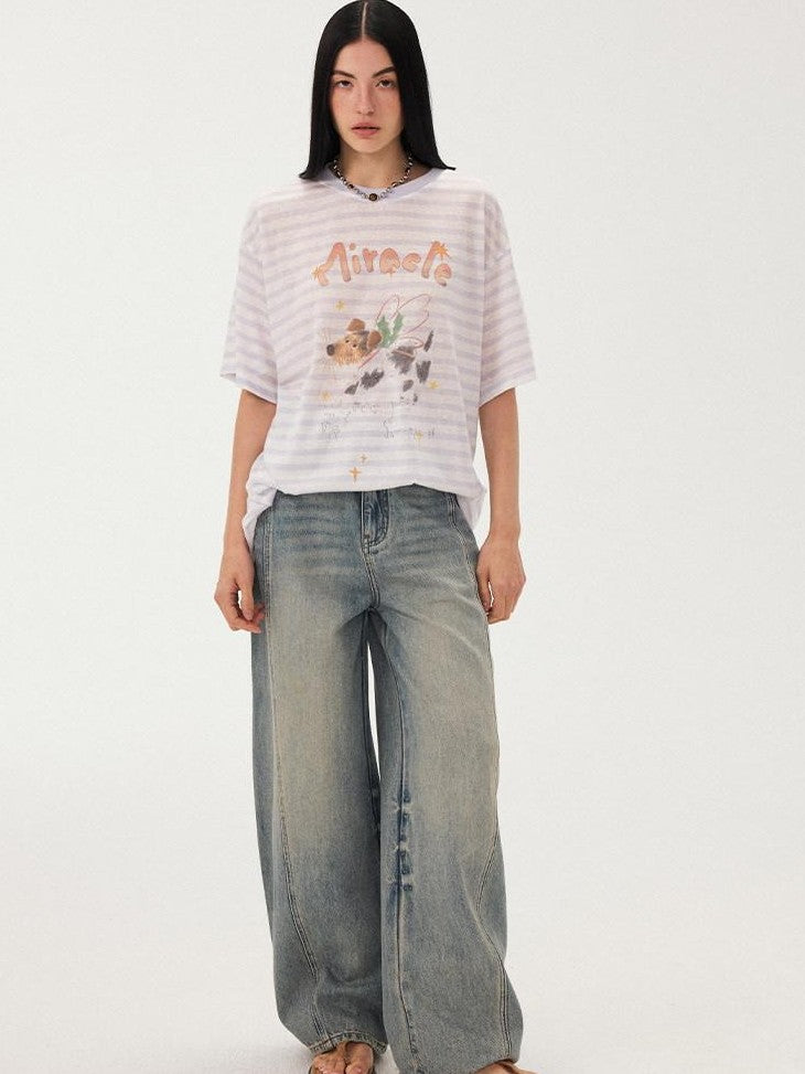 DIDDI MODA Striped Rhinestone Cargo Short Sleeve Women&
