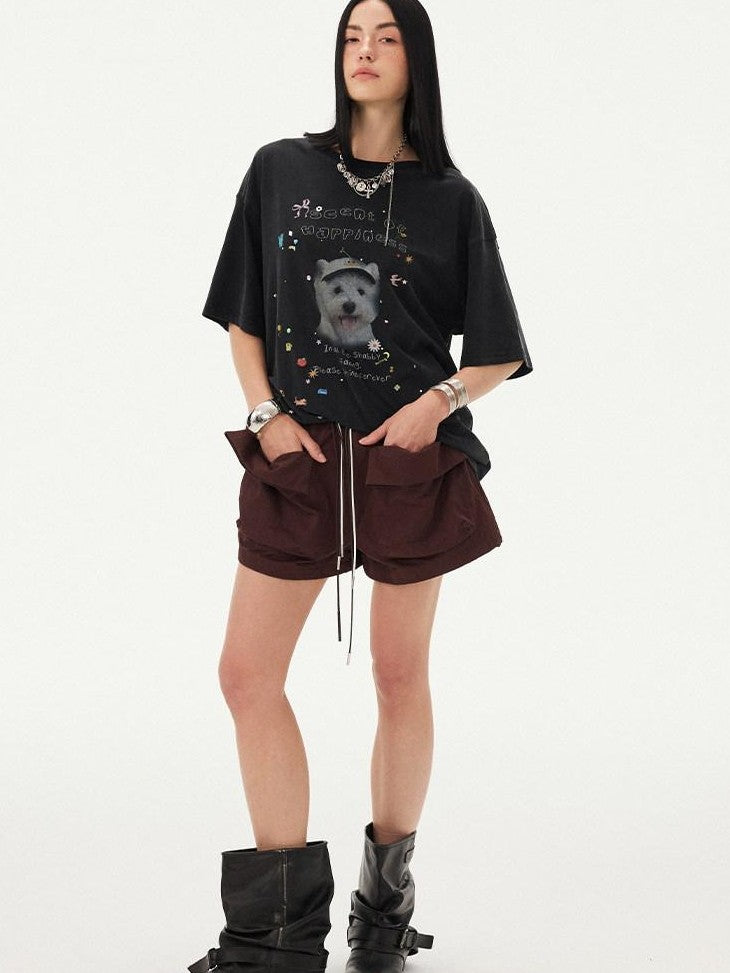 DIDDI MODA Striped Rhinestone Cargo Short Sleeve Women&