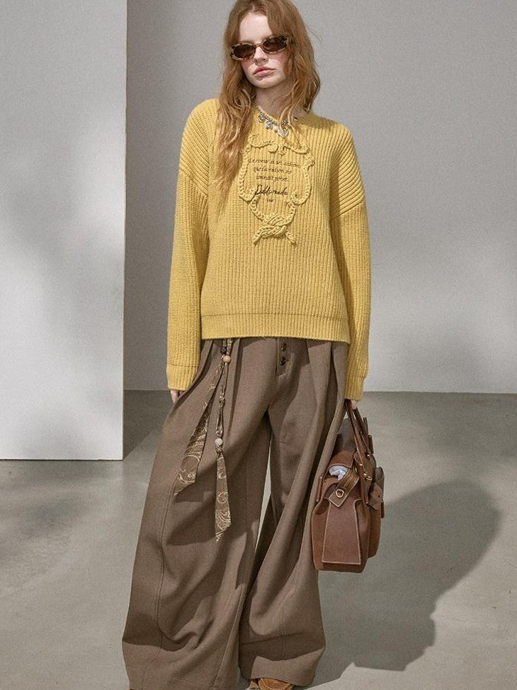 DIDDI MODA Tapestry Letter Embroidery Chunky Knit Women&