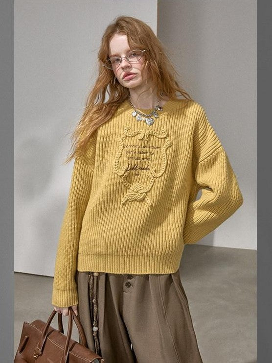 DIDDI MODA Tapestry Letter Embroidery Chunky Knit Women&