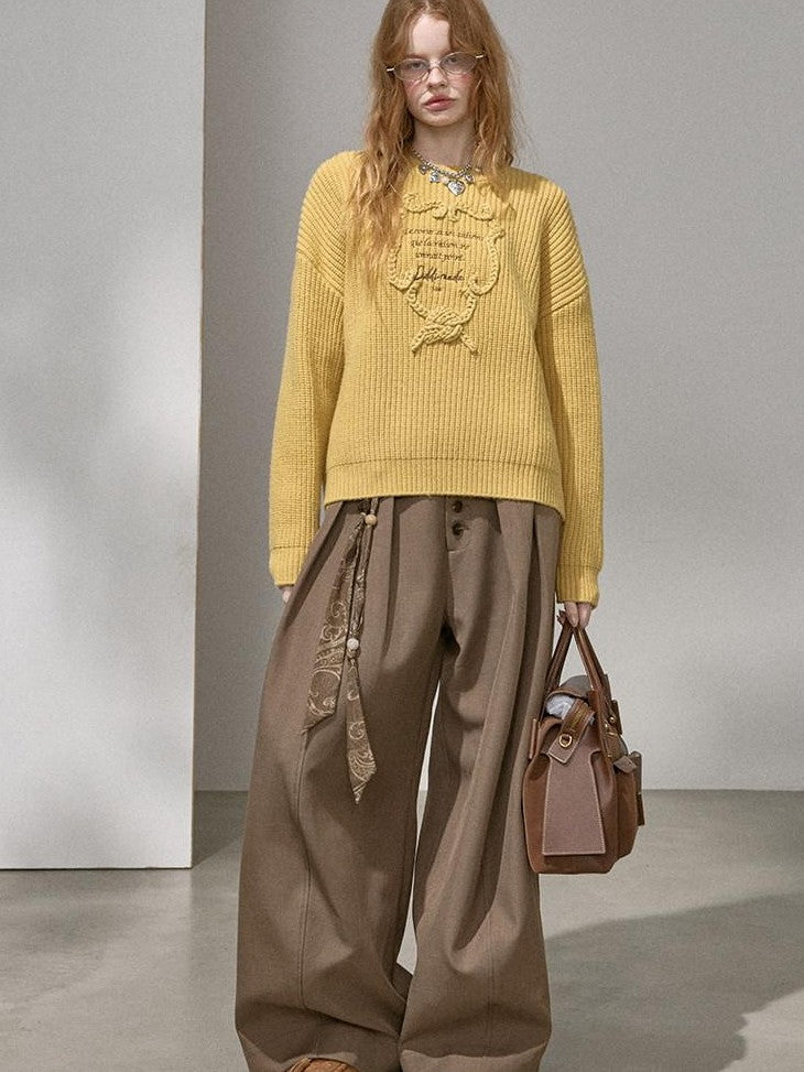DIDDI MODA Tapestry Letter Embroidery Chunky Knit Women&