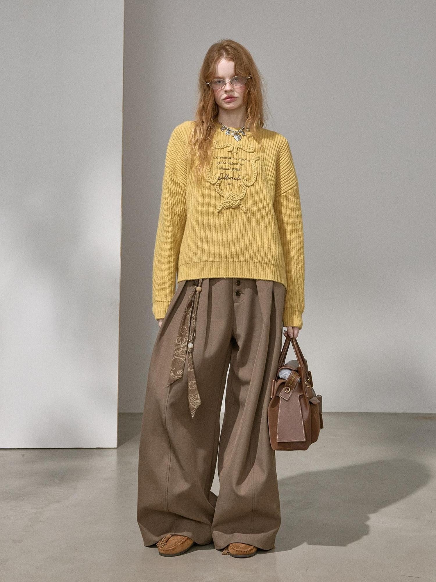 DIDDI MODA Tapestry Letter Embroidery Chunky Knit Women&