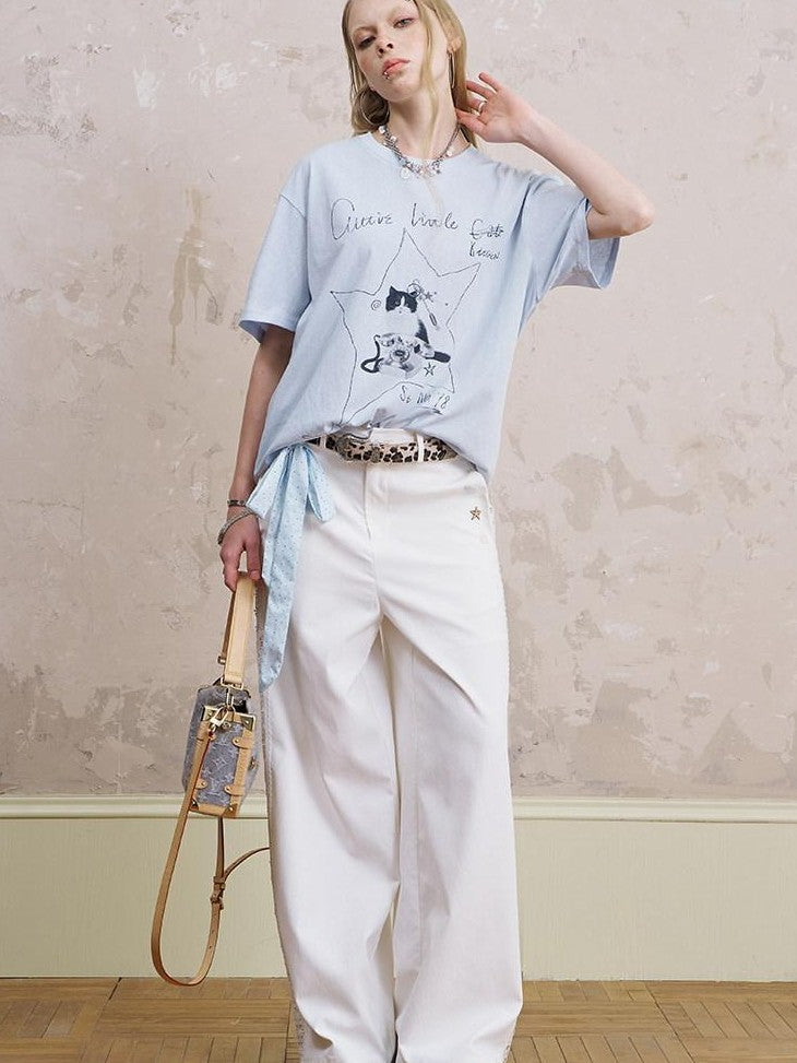 DIDDI MODA Telephone Kitten Graffiti Slim Fit Women&