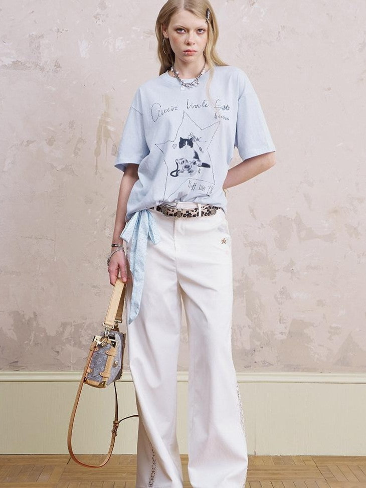 DIDDI MODA Telephone Kitten Graffiti Slim Fit Women&