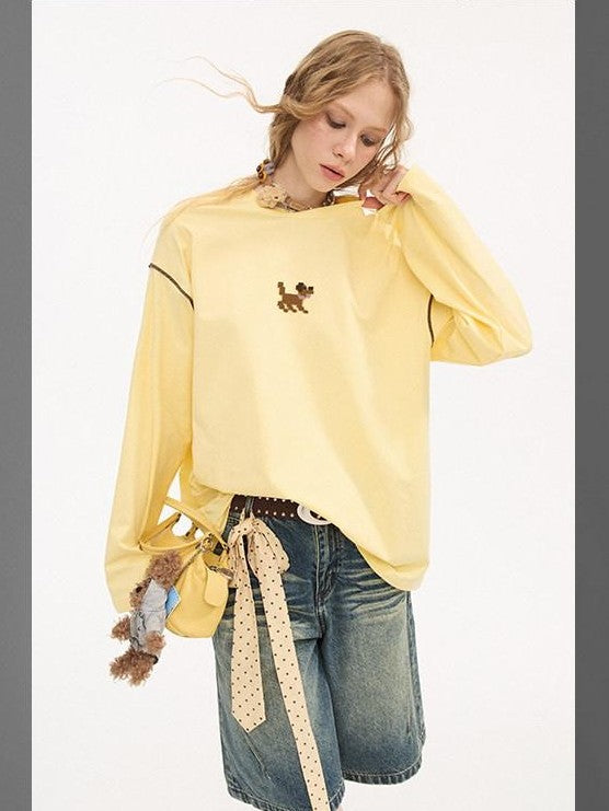 DIDDI MODA Toothbrush Dog Embroidery Loose Fit Cartoon Women&