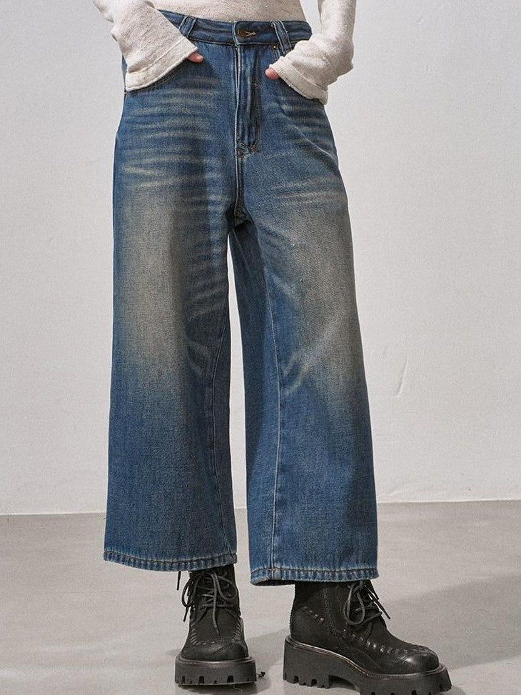 DIDDI MODA Vintage Fleece Lined Distressed Cropped Loose Women&