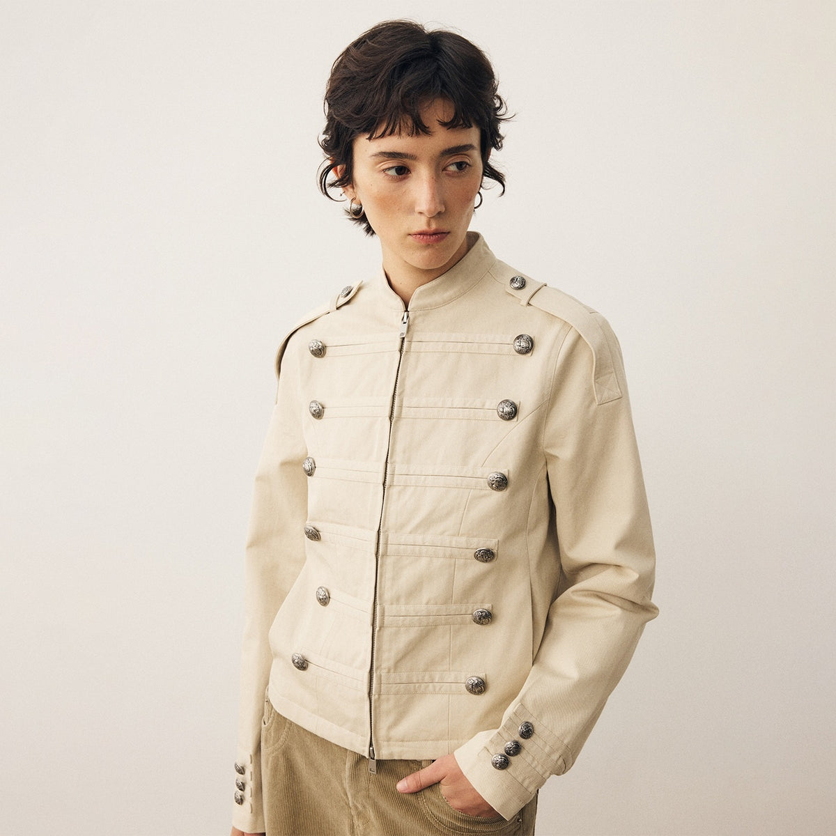DIDDI_MODA_Vintage_Matte_Twill_Stand_Collar_Napoleon_Women&