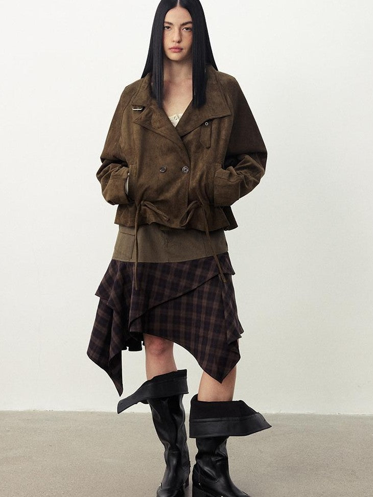 DIDDI MODA Vintage Plaid Spliced Asymmetric Women&