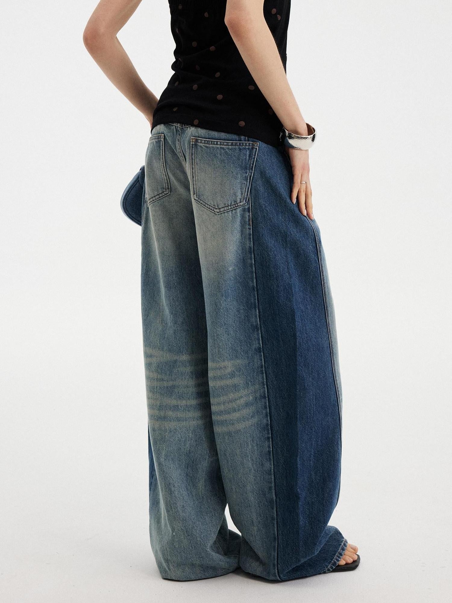 DIDDI MODA Washed Blue Side Panel Colorblock Splice Low Rise Women&