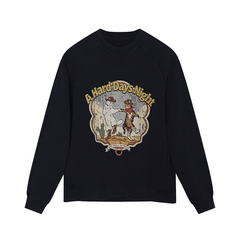 DIDDI_MODA_Washed_Dancing_Cat_Print_Raglan_Oversized_Women&