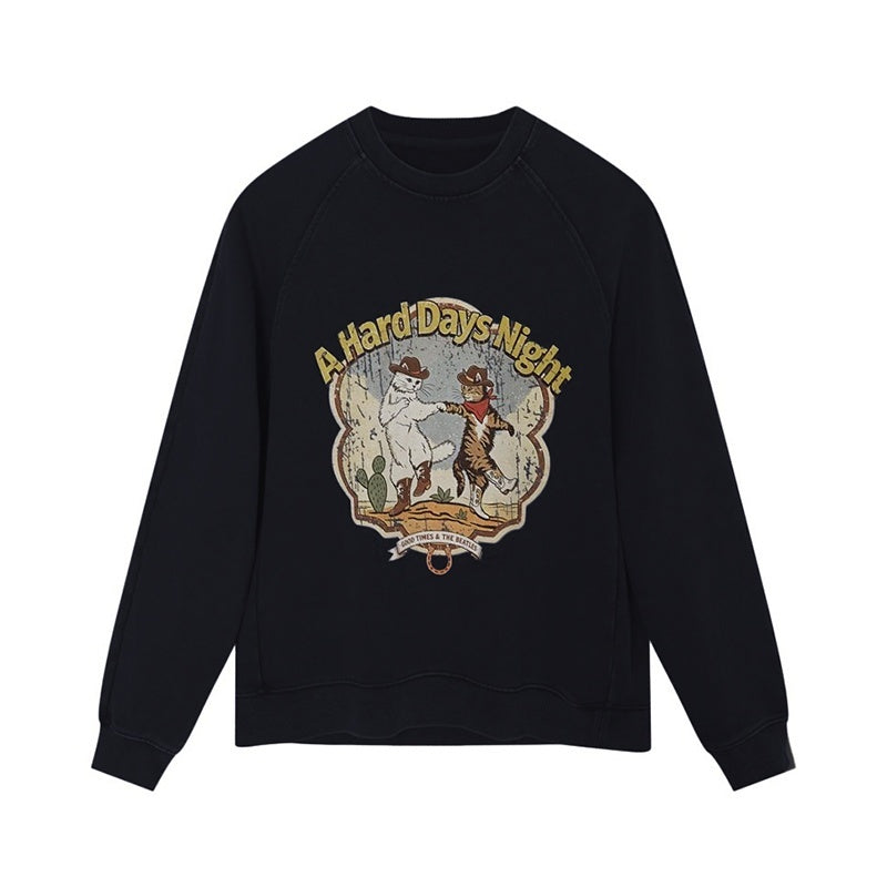 DIDDI_MODA_Washed_Dancing_Cat_Print_Raglan_Oversized_Women&
