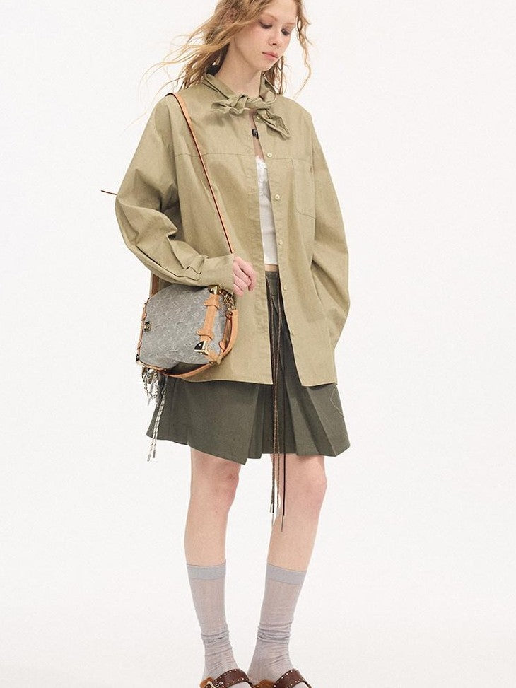 DIDDI MODA Washed Embroidered Scarf Collar Collegiate Women&