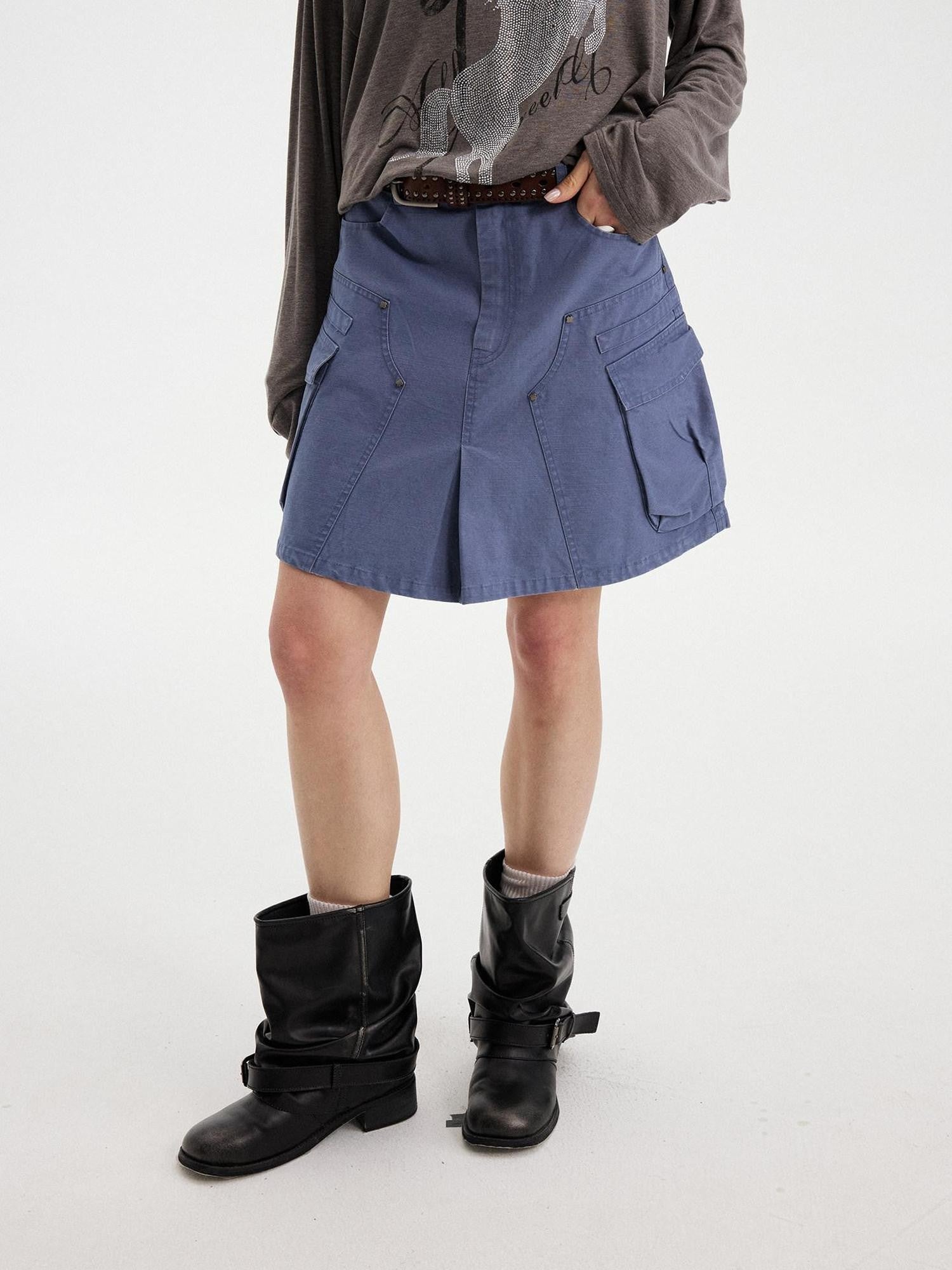 DIDDI MODA Washed Taupe Large Pocket Utility Short Women&