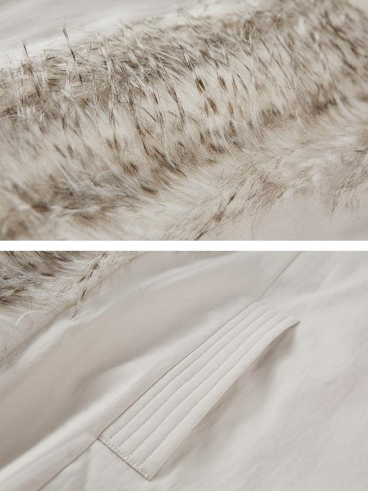 DIDDI MODA White Embroidered Fur Collar Drop Shoulder Women&
