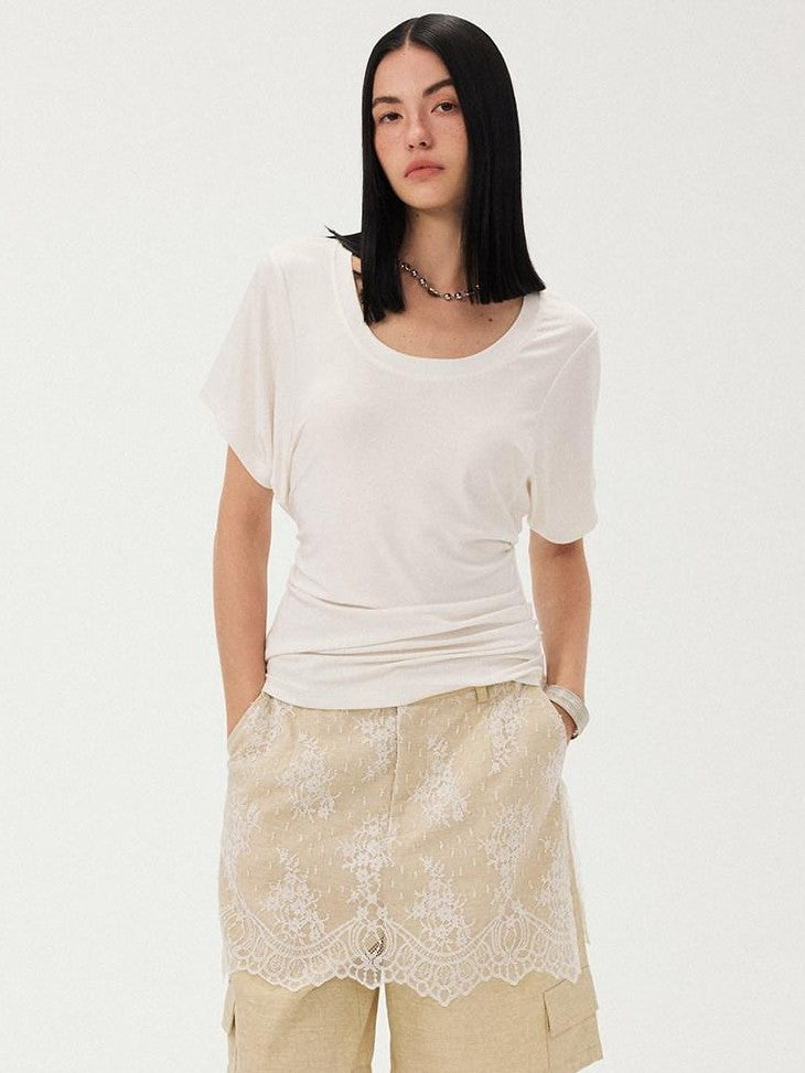 DIDDI MODA White Ruched Waist Slim Fit Women&