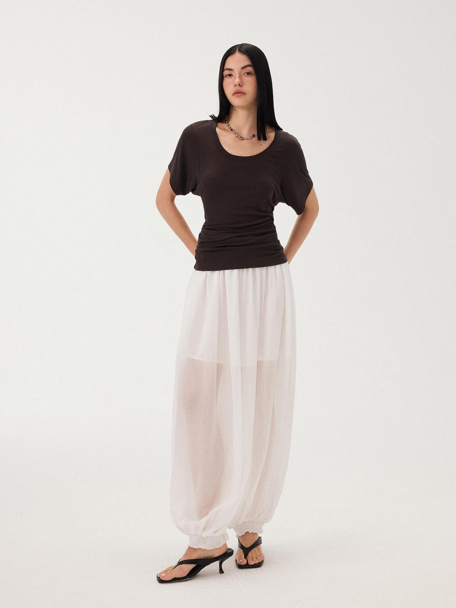 DIDDI MODA White Ruched Waist Slim Fit Women&