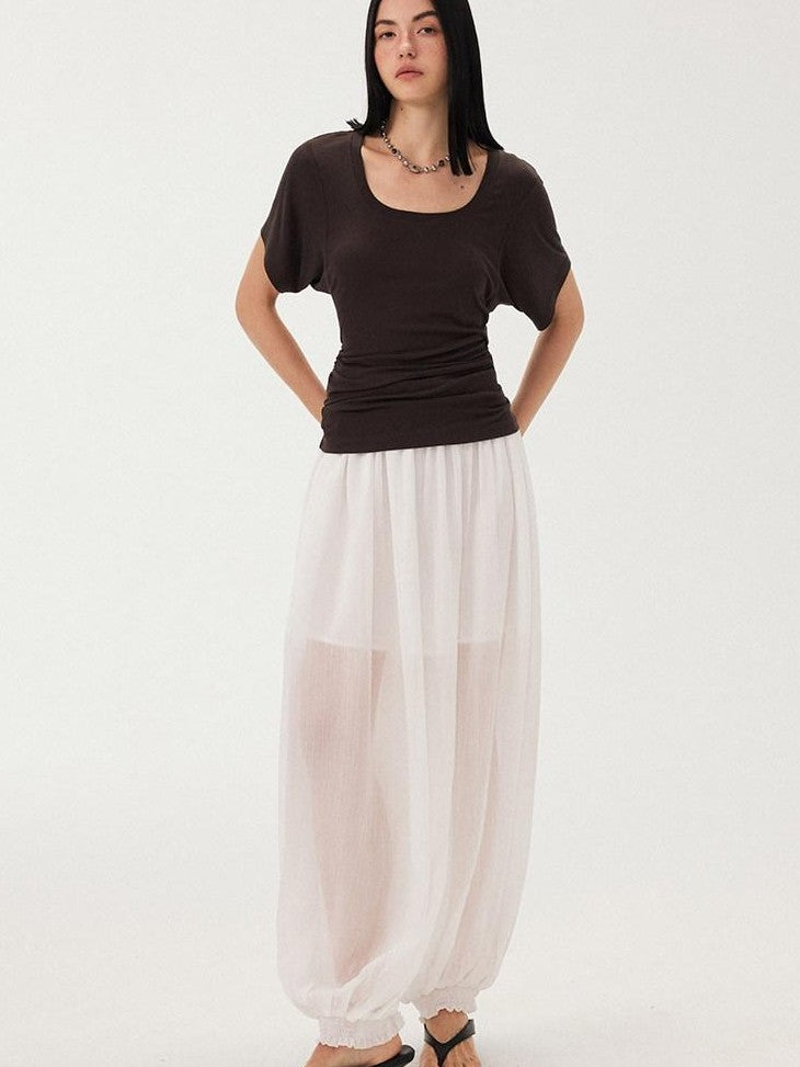 DIDDI MODA White Ruched Waist Slim Fit Women&