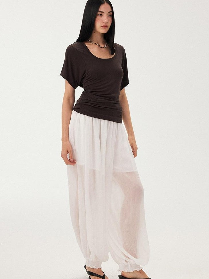 DIDDI MODA White Ruched Waist Slim Fit Women&