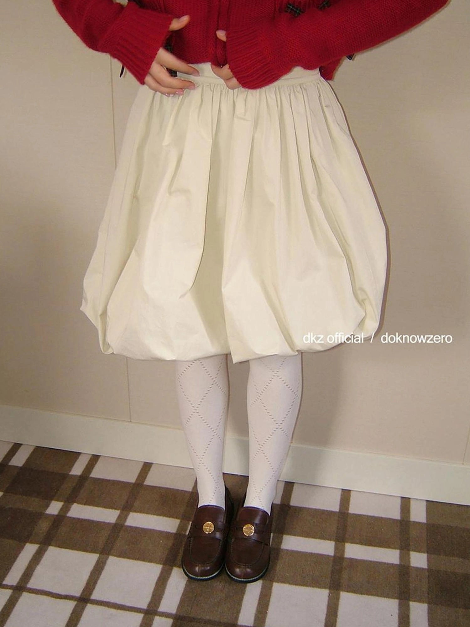 DKZ OFFICIAL A Line Apricot Waist Flaring Midi Skirt