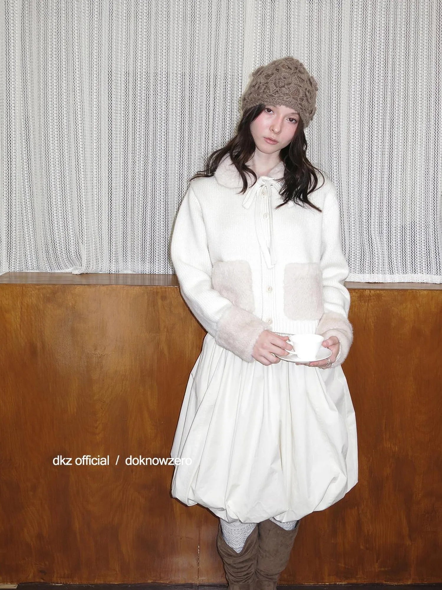 DKZ OFFICIAL A Line Apricot Waist Flaring Midi Skirt