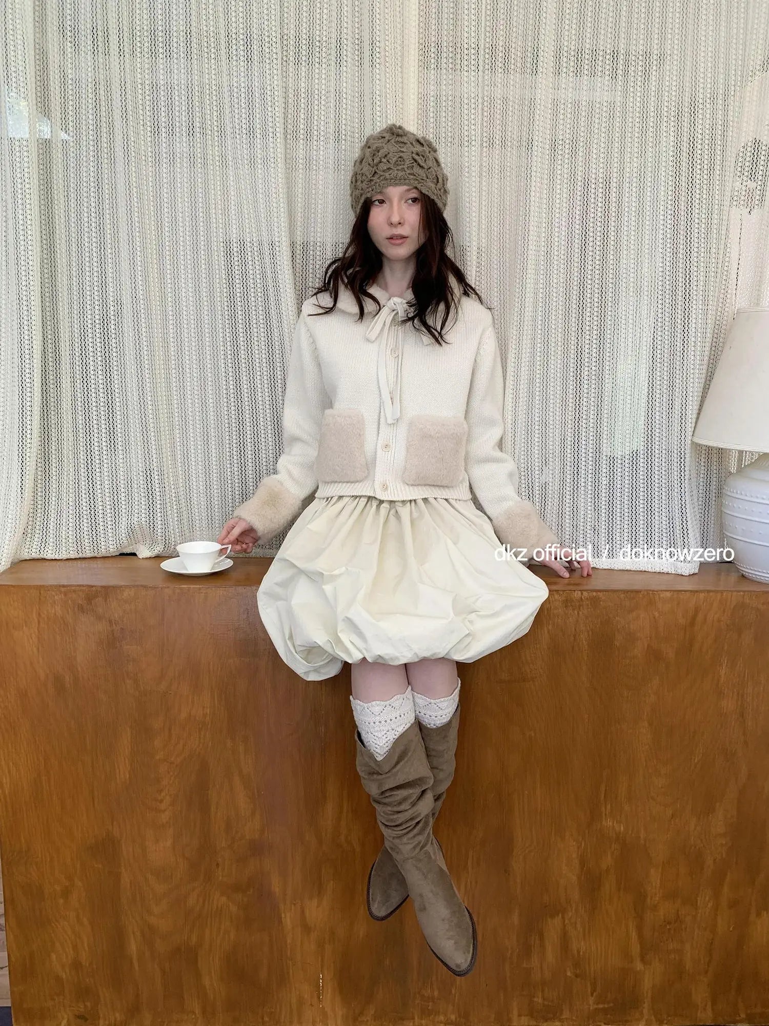 DKZ OFFICIAL A Line Apricot Waist Flaring Midi Skirt