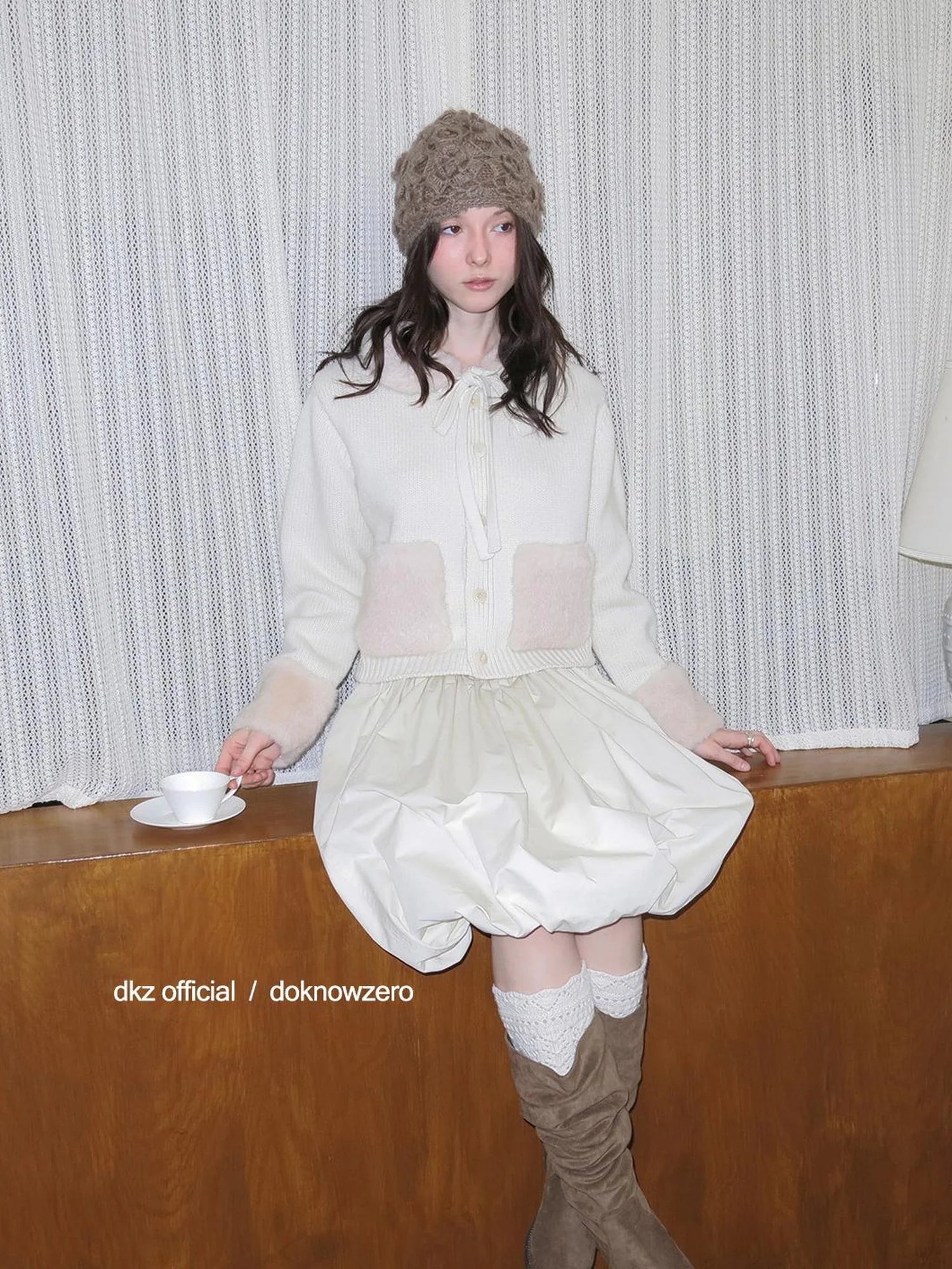 DKZ OFFICIAL A Line Apricot Waist Flaring Midi Skirt