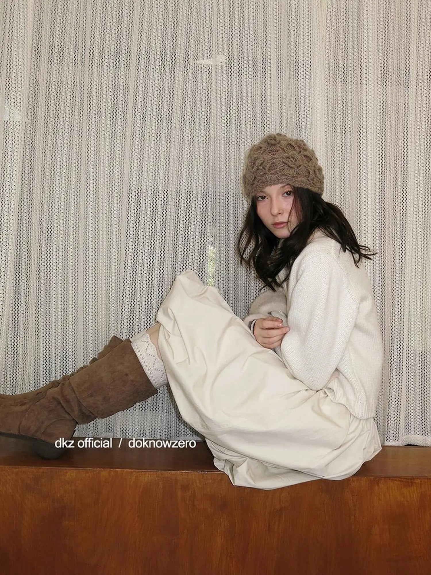 DKZ OFFICIAL A Line Apricot Waist Flaring Midi Skirt