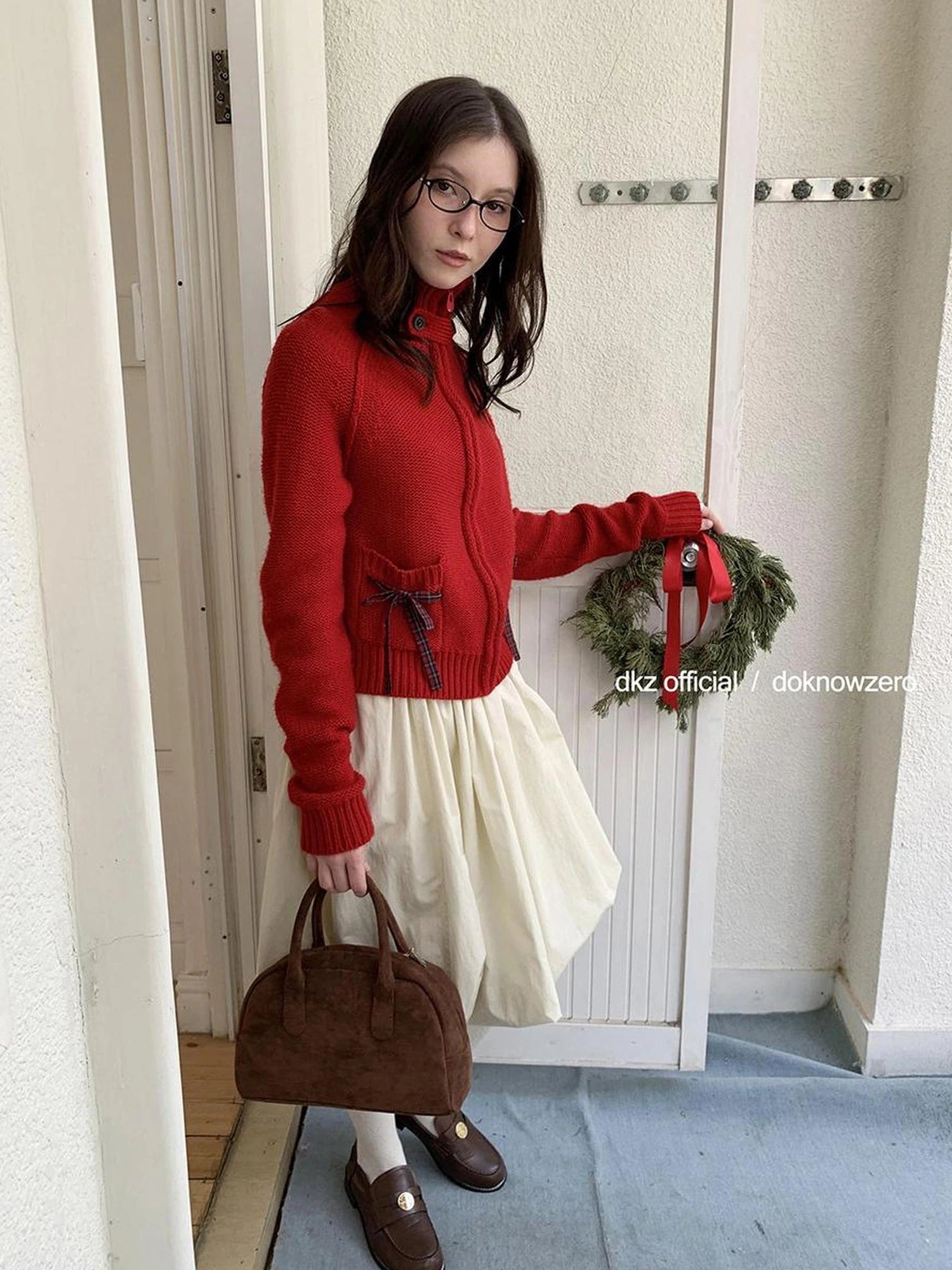 DKZ OFFICIAL A Line Apricot Waist Flaring Midi Skirt