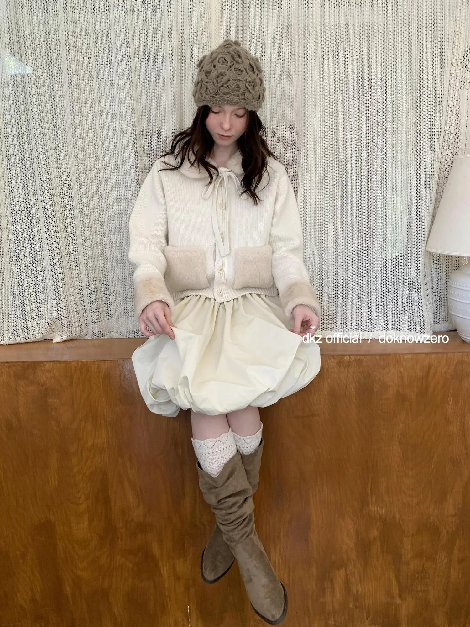 DKZ OFFICIAL A Line Apricot Waist Flaring Midi Skirt