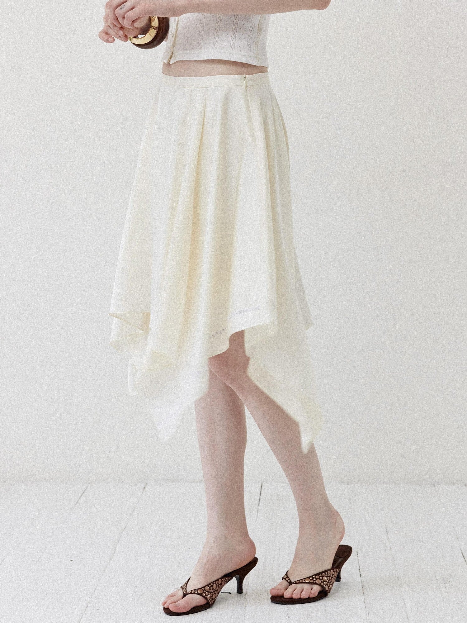 DKZ OFFICIAL Apricot Asymmetric Spliced Flared Women&
