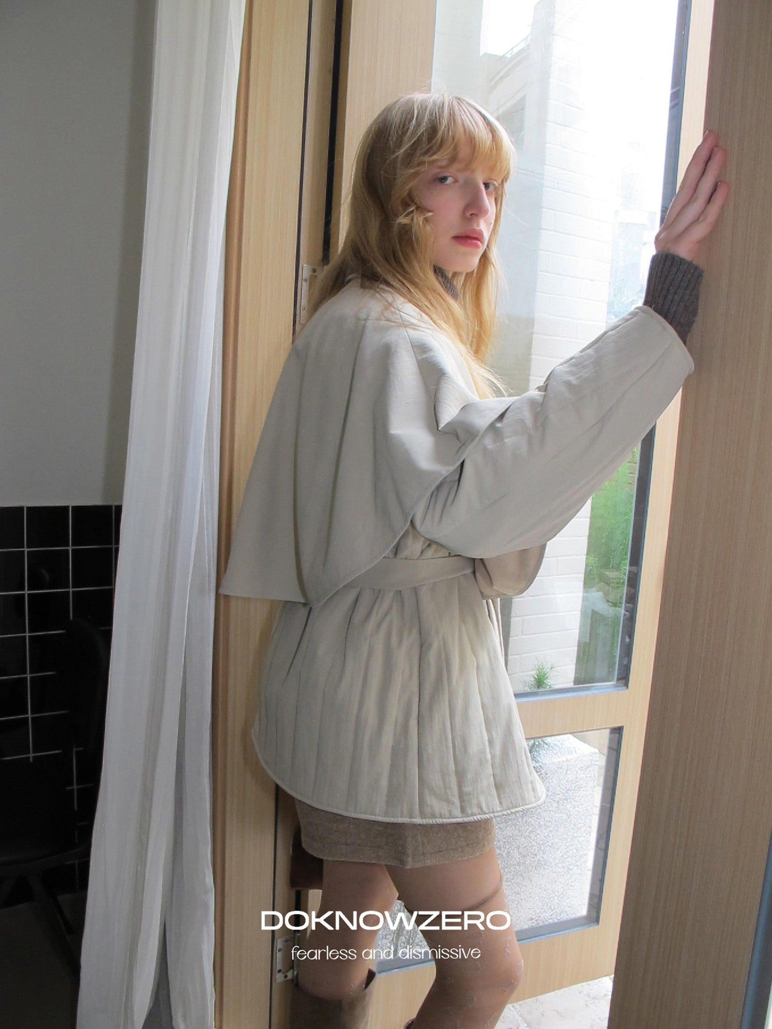 DKZ OFFICIAL Apricot Cape Style Double Breasted Belted Women&