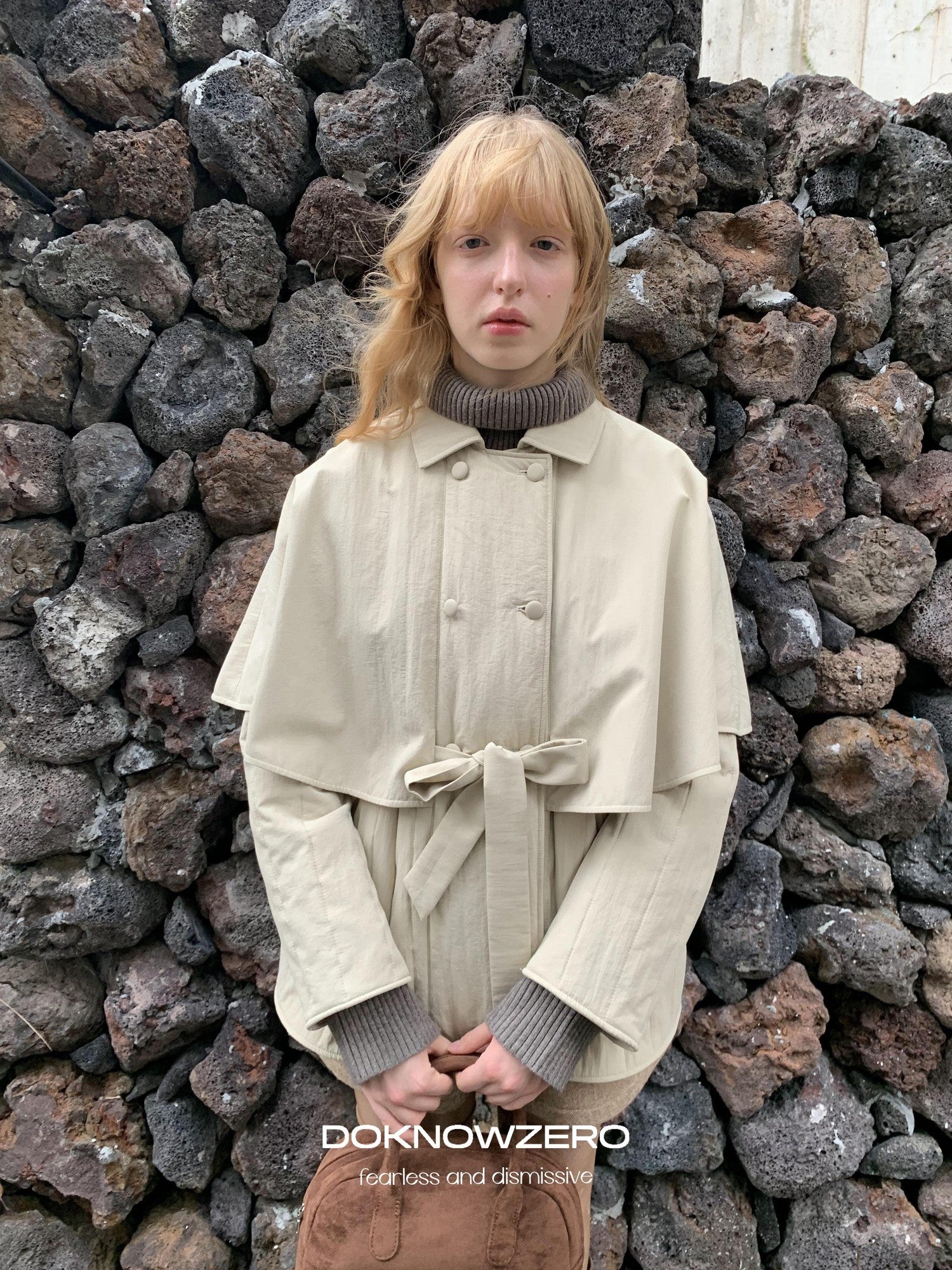 DKZ OFFICIAL Apricot Cape Style Double Breasted Belted Women&