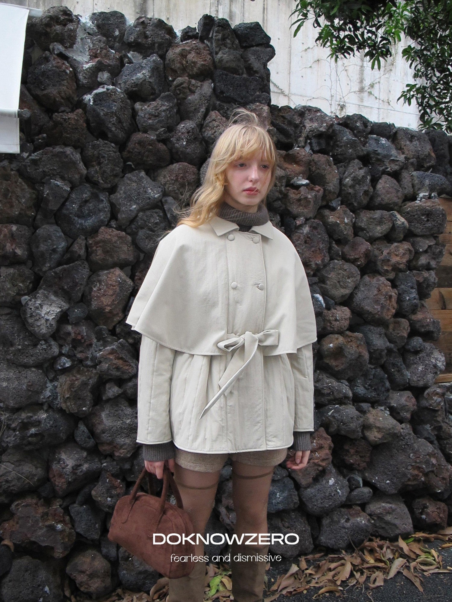 DKZ OFFICIAL Apricot Cape Style Double Breasted Belted Women&