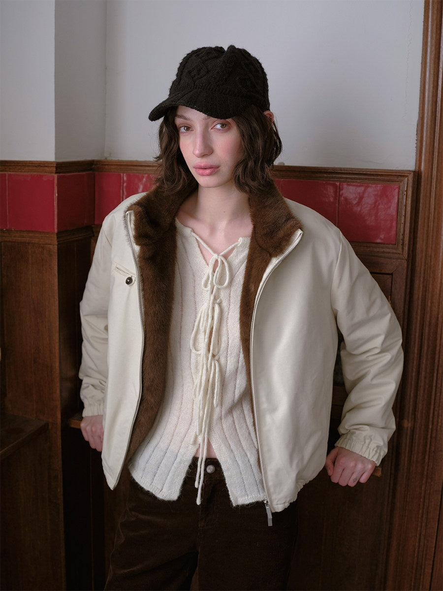 DKZ_OFFICIAL_Apricot_Contrast_Fur_Collar_Zip_Front_Women&