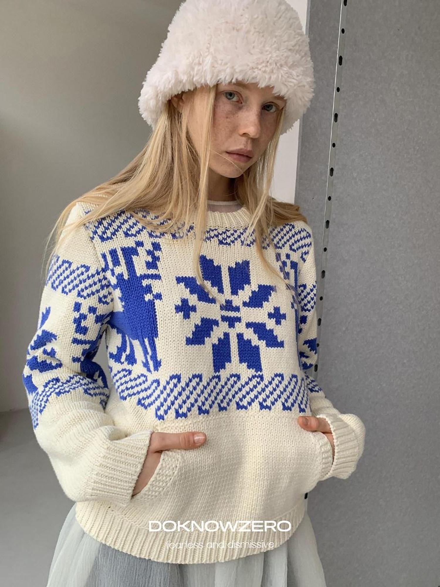 DKZ OFFICIAL Apricot Fair Isle Jacquard Women&