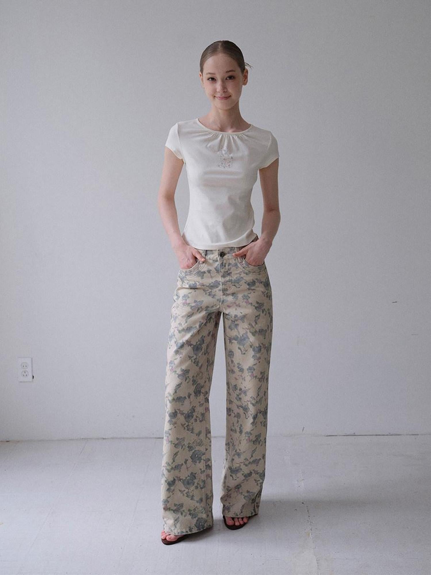 DKZ OFFICIAL Apricot Kitten Floral Ruched Women&