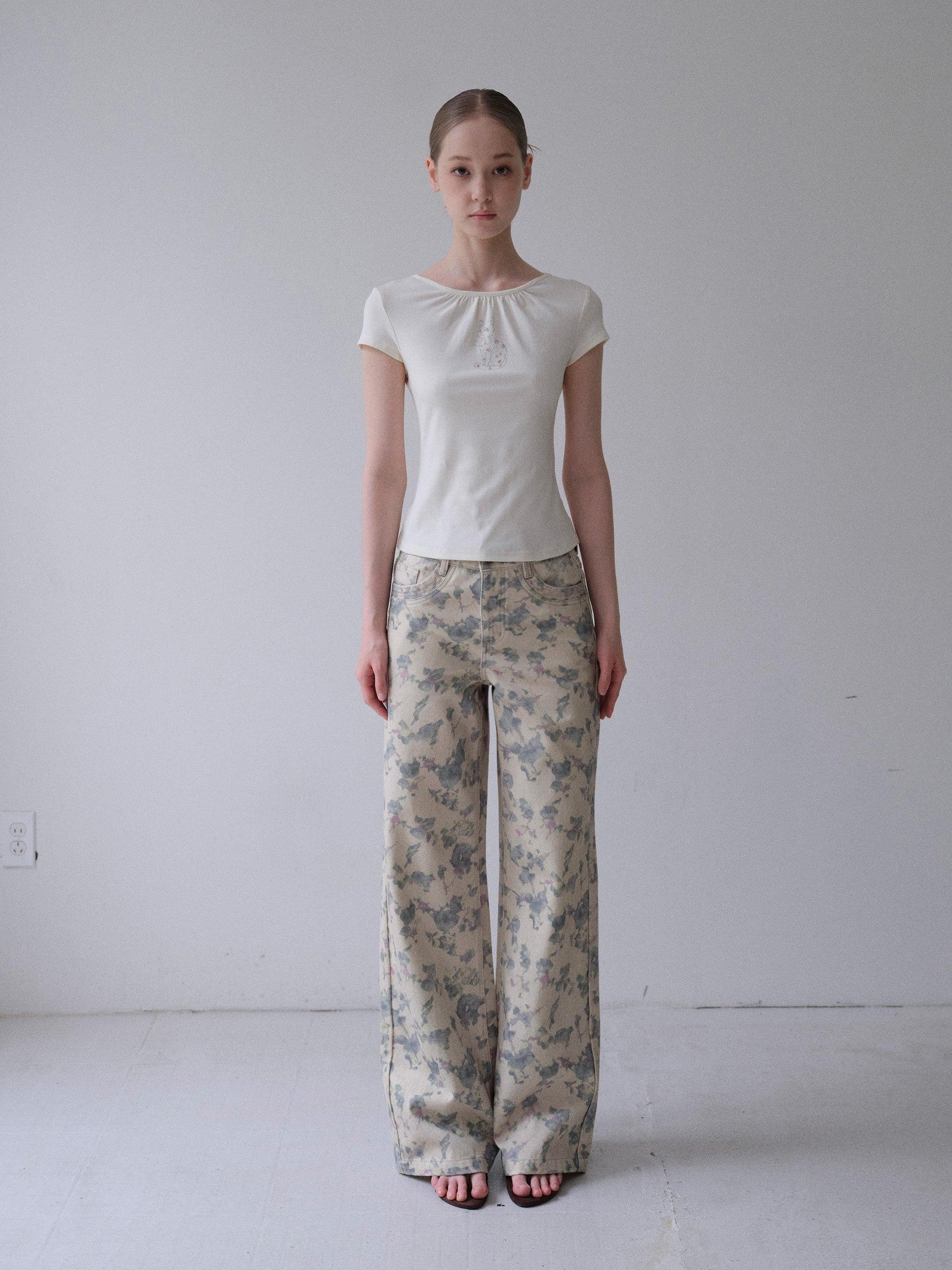 DKZ OFFICIAL Apricot Kitten Floral Ruched Women&