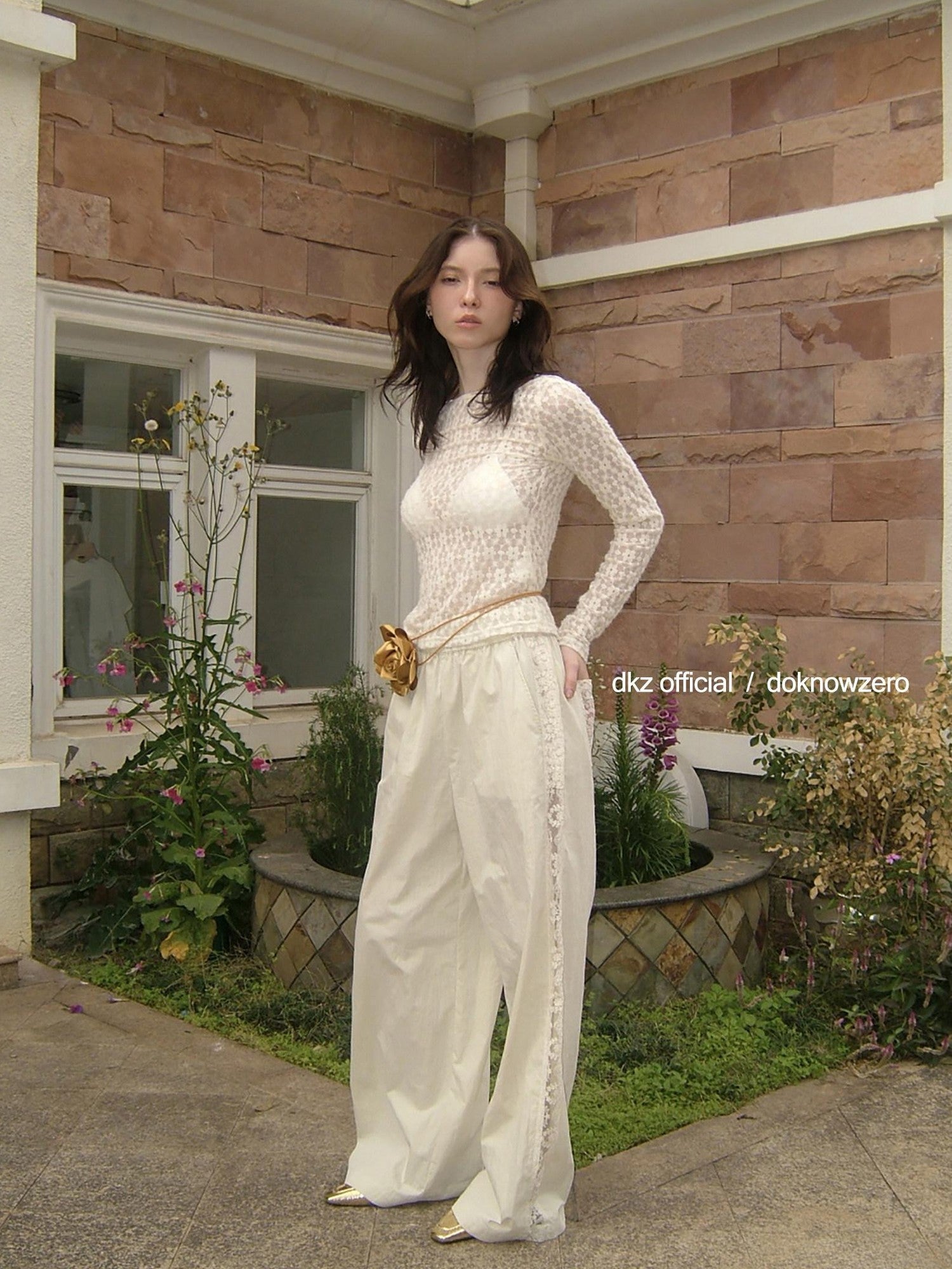 DKZ OFFICIAL Apricot Lace Panel High Waist Women&