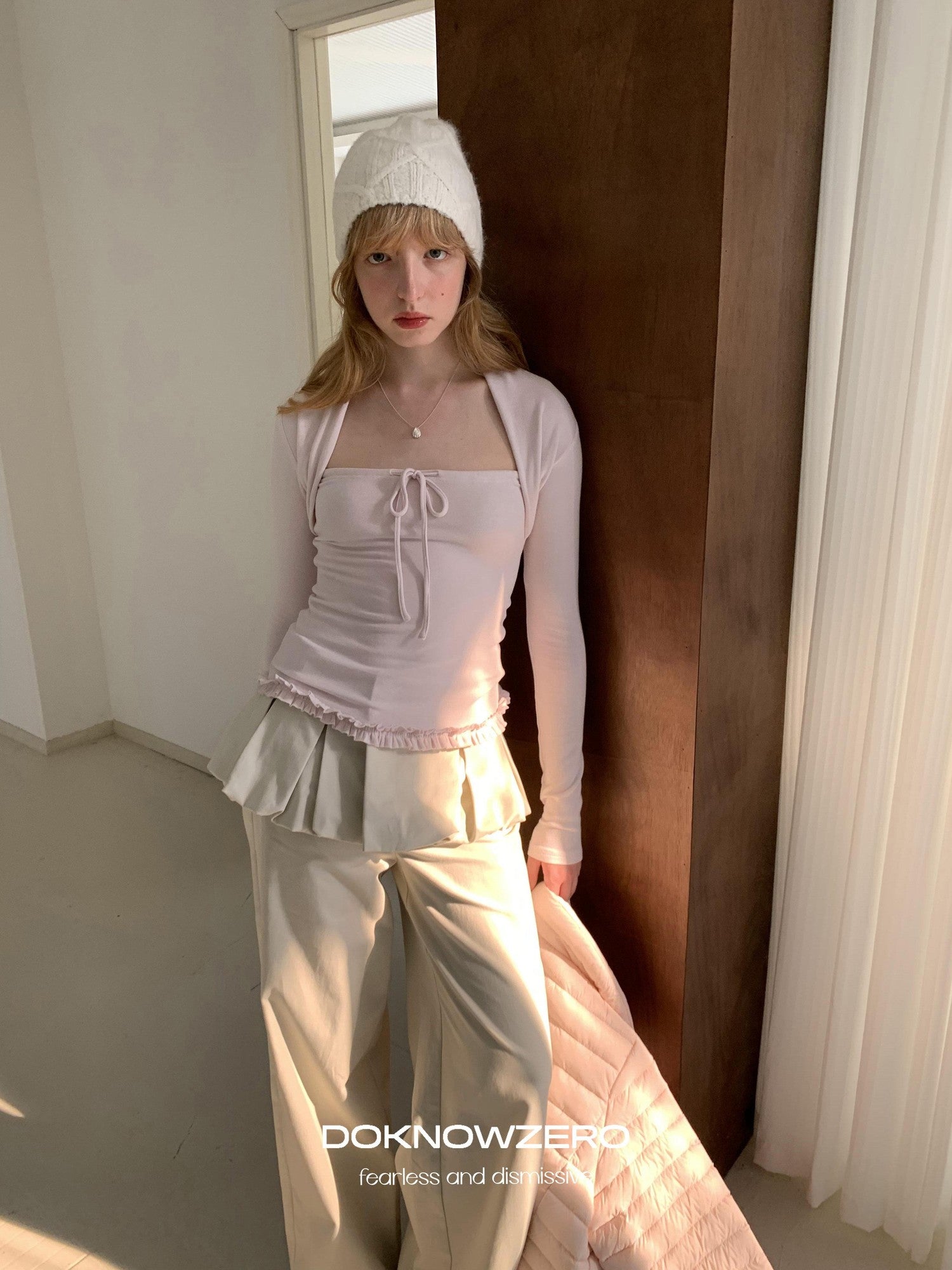 DKZ OFFICIAL Apricot Peony Patchwork Faux Layered Women&