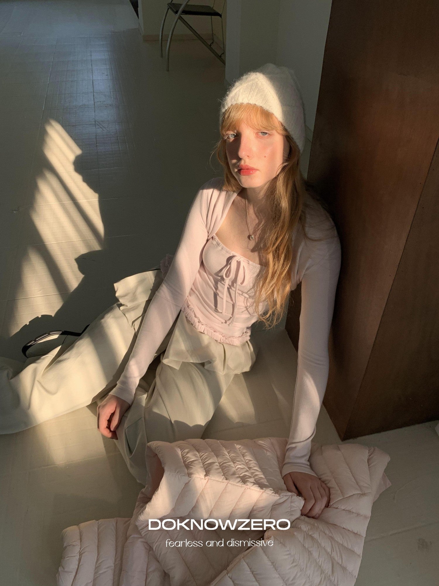 DKZ OFFICIAL Apricot Peony Patchwork Faux Layered Women&