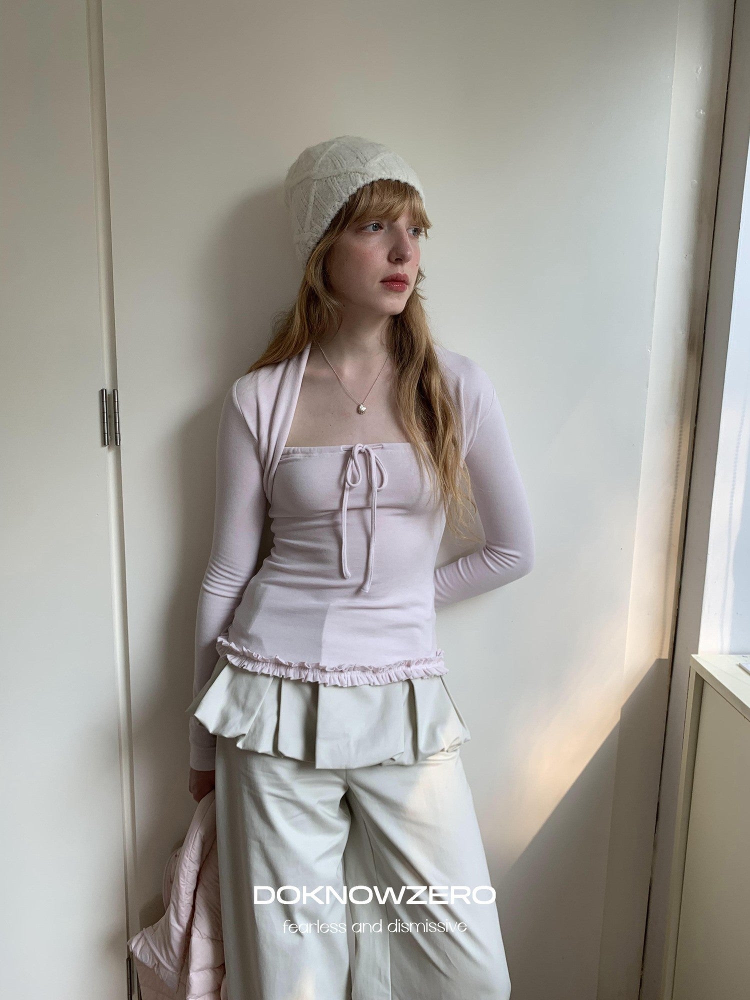 DKZ OFFICIAL Apricot Peony Patchwork Faux Layered Women&